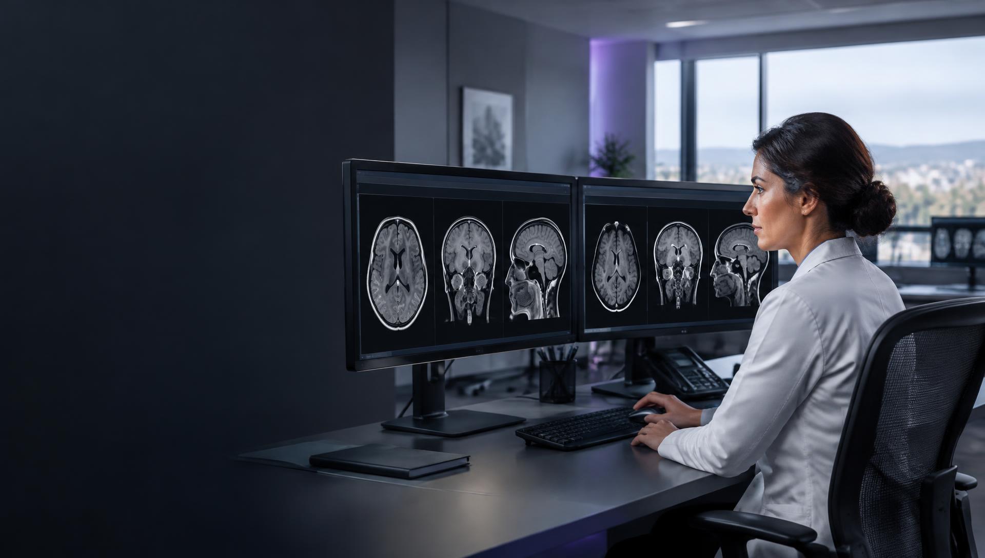 Illustrative radiologist reviewing MRI studies